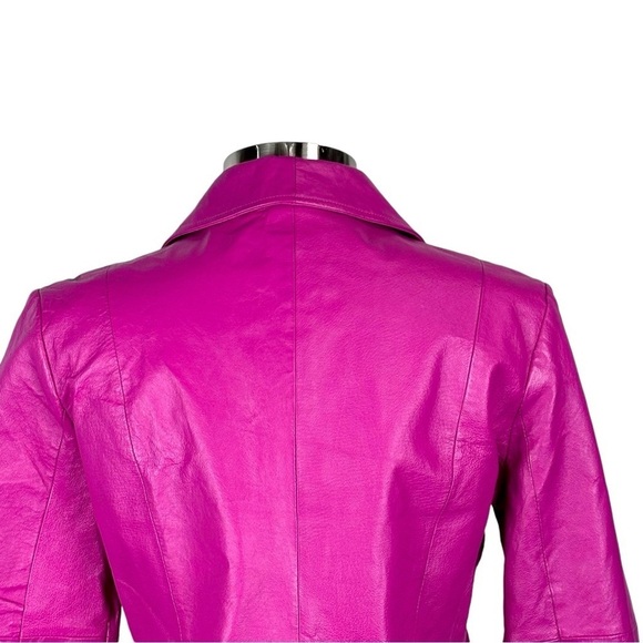 METRO STYLE Y2K HOT PINK LEATHER PUFF SLEEVE TAILORED BARBIE BLAZER JACKET - Picture 10 of 15